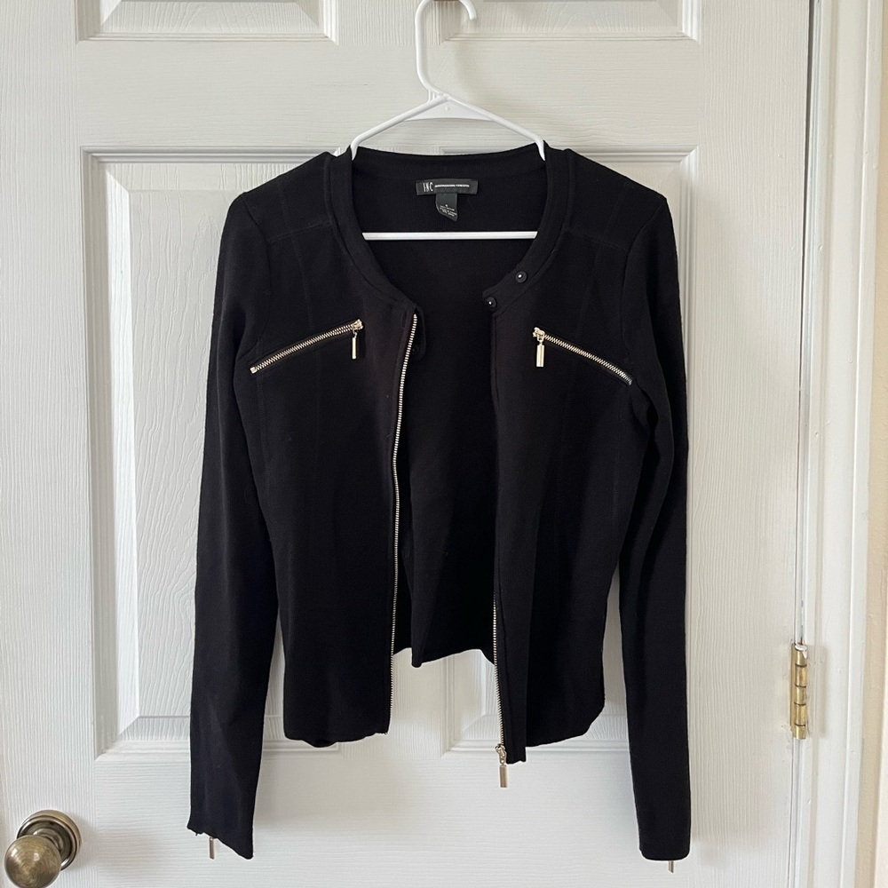 INC International Concepts Black Jacket with Zipper Accents